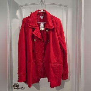Crown & Ivy Red Double-Breasted Pea Coat